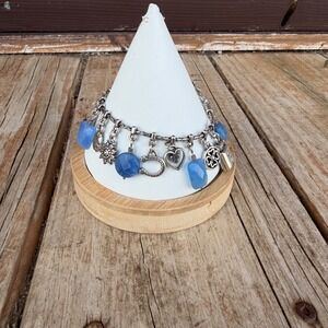 Brighton Silver Plated Blue Quartz Charm Bracelet Toggle Retired Heart Moth
